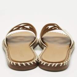 Off-White Cream Leather Twist Arrow Flat Slides Size 38