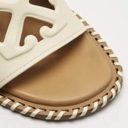 Off-White Cream Leather Twist Arrow Flat Slides Size 38