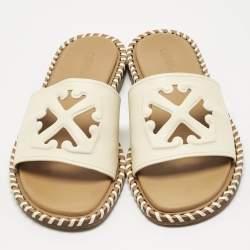 Off-White Cream Leather Twist Arrow Flat Slides Size 38