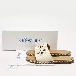 Off-White Cream Leather Twist Arrow Flat Slides Size 38