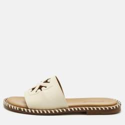 Off-White Cream Leather Twist Arrow Flat Slides Size 38
