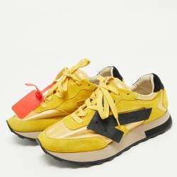 Pre Owned Off-White Yellow Fabric and Suede HG Runner Sneakers Size 37