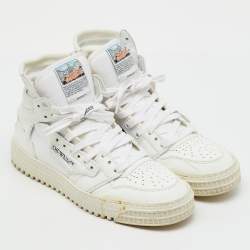 Pre Owned Off-White White Leather and Canvas 3.0 Off Court High Top Sneakers Size 37