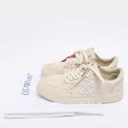 Pre Owned Off-White Beige Canvas and Leather Vulcanised Low Top Sneakers Size 38