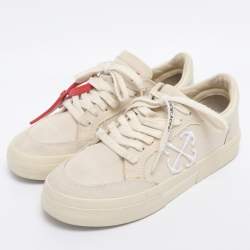 Pre Owned Off-White Beige Canvas and Leather Vulcanised Low Top Sneakers Size 38
