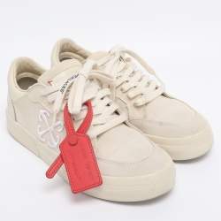Pre Owned Off-White Beige Canvas and Leather Vulcanised Low Top Sneakers Size 38