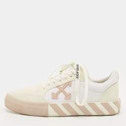 Pre Owned Off-White White Canvas Vulcanized Lace Up Sneakers Size 38
