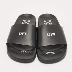 Pre Owned Off-White Black Rubber Arrow Pool Slides Size 42