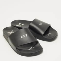 Pre Owned Off-White Black Rubber Arrow Pool Slides Size 42