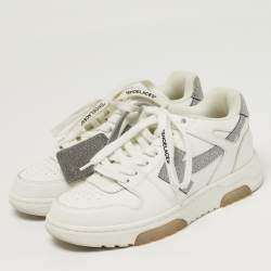 Pre Owned Off-White Out Of Office Size 37 White/Silver Leather Lace Up Sneakers