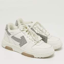 Pre Owned Off-White Out Of Office Size 37 White/Silver Leather Lace Up Sneakers