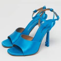 Pre Owned Off-White Lollipop Size 37 Blue Satin Ankle Strap Sandals