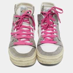 Pre Owned Off-White 3.0 Off Court Size 38 White/Grey Suede and Canvas Lace Up Sneakers