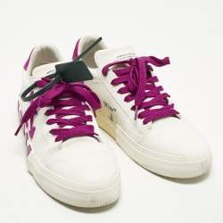Pre Owned Off-White Vulcanized Size 41 White/Purple Canvas and Suede Low Top Sneakers