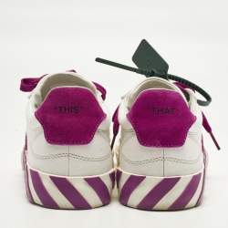 Pre Owned Off-White Vulcanized Size 41 White/Purple Canvas and Suede Low Top Sneakers