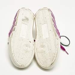 Pre Owned Off-White Vulcanized Size 41 White/Purple Canvas and Suede Low Top Sneakers
