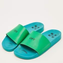 Pre Owned Off-White Size 38 Green Rubber Off Pool Slide Sandals 