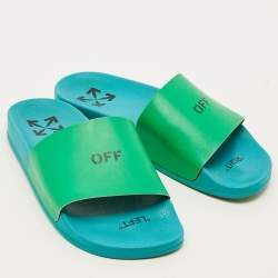 Pre Owned Off-White Size 38 Green Rubber Off Pool Slide Sandals 