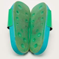 Pre Owned Off-White Size 38 Green Rubber Off Pool Slide Sandals 