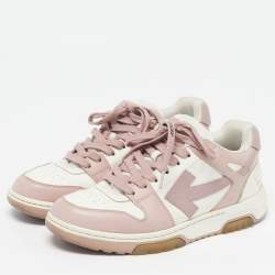 Pre Owned Off-White Out of Office Size 39 Pink/White Leather Lace Up Sneakers
