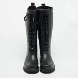 Pre Owned Off-White Quote Motif Size 40 Black Rubber Knee Length Boots