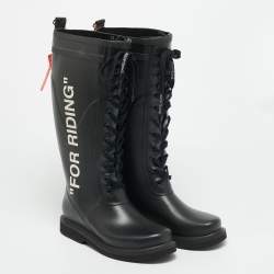 Pre Owned Off-White Quote Motif Size 40 Black Rubber Knee Length Boots