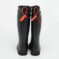 Pre Owned Off-White Quote Motif Size 40 Black Rubber Knee Length Boots
