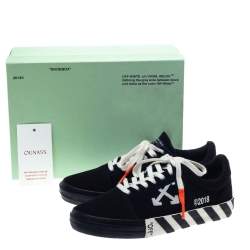 Pre Owned Off-White Black/White Canvas Vulcanized Striped Low Top Sneakers Size 40