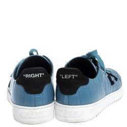 Pre Owned حذاء رياضى أوف وايت منخفض من الأعلى أربطة جلد نقش تمساح أزرق مقاس 39