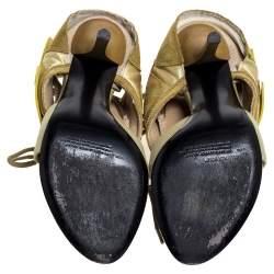 Pre Owned Off White Green Leather and Fabric Virgil Abloh Heeled Runner Suede Sandals Size 40