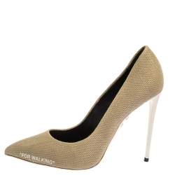 Pre Owned Off-White Beige Canvas Pointed Toe Pumps Size 39