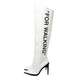 Pre Owned Off-White White Leather For Walking Thigh High Boots Size 37