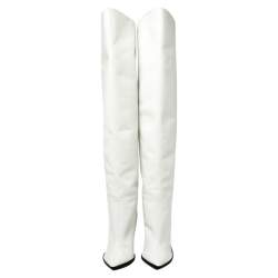 Pre Owned Off-White White Leather For Walking Thigh High Boots Size 37