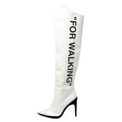 Pre Owned Off-White White Leather For Walking Thigh High Boots Size 37