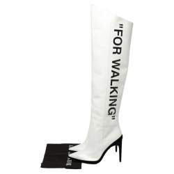 Pre Owned Off-White White Leather For Walking Thigh High Boots Size 37