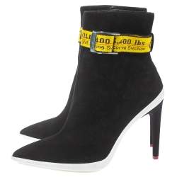 Pre Owned Off White Black Suede Pointed Toe Ankle Booties Size 38