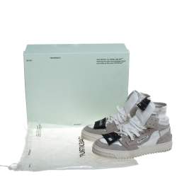 Pre Owned Off-White Grey/White Leather And Canvas Off Court 3.0 High Top Sneakers Size 38