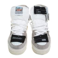 Pre Owned Off-White Grey/White Leather And Canvas Off Court 3.0 High Top Sneakers Size 38