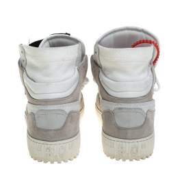 Pre Owned Off-White Grey/White Leather And Canvas Off Court 3.0 High Top Sneakers Size 38