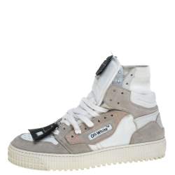 Pre Owned Off-White Grey/White Leather And Canvas Off Court 3.0 High Top Sneakers Size 38