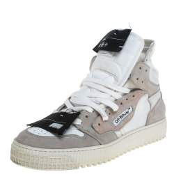 Pre Owned Off-White Grey/White Leather And Canvas Off Court 3.0 High Top Sneakers Size 38