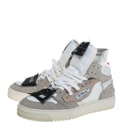 Pre Owned Off-White Grey/White Leather And Canvas Off Court 3.0 High Top Sneakers Size 38