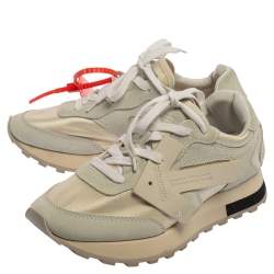 Off-White Grey/White Fabric And Suede Arrow Running Low Top Sneakers Size 38