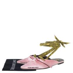 Pre Owned Off-White Pink/Yellow Satin Flat Sandals Size 39