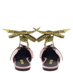 Pre Owned Off-White Pink/Yellow Satin Flat Sandals Size 39