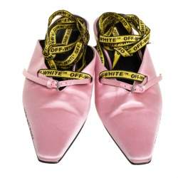 Pre Owned Off-White Pink/Yellow Satin Flat Sandals Size 39