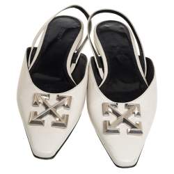 Pre Owned Off-White c/o Virgil Abloh White Leather Slingback Flats Size 38