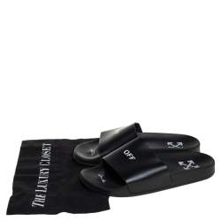 Pre Owned Off-White Black Rubber OFF Slide Sandals Size 38