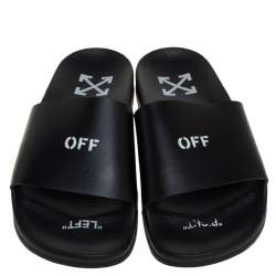 Pre Owned Off-White Black Rubber OFF Slide Sandals Size 38
