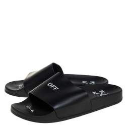 Pre Owned Off-White Black Rubber OFF Slide Sandals Size 38